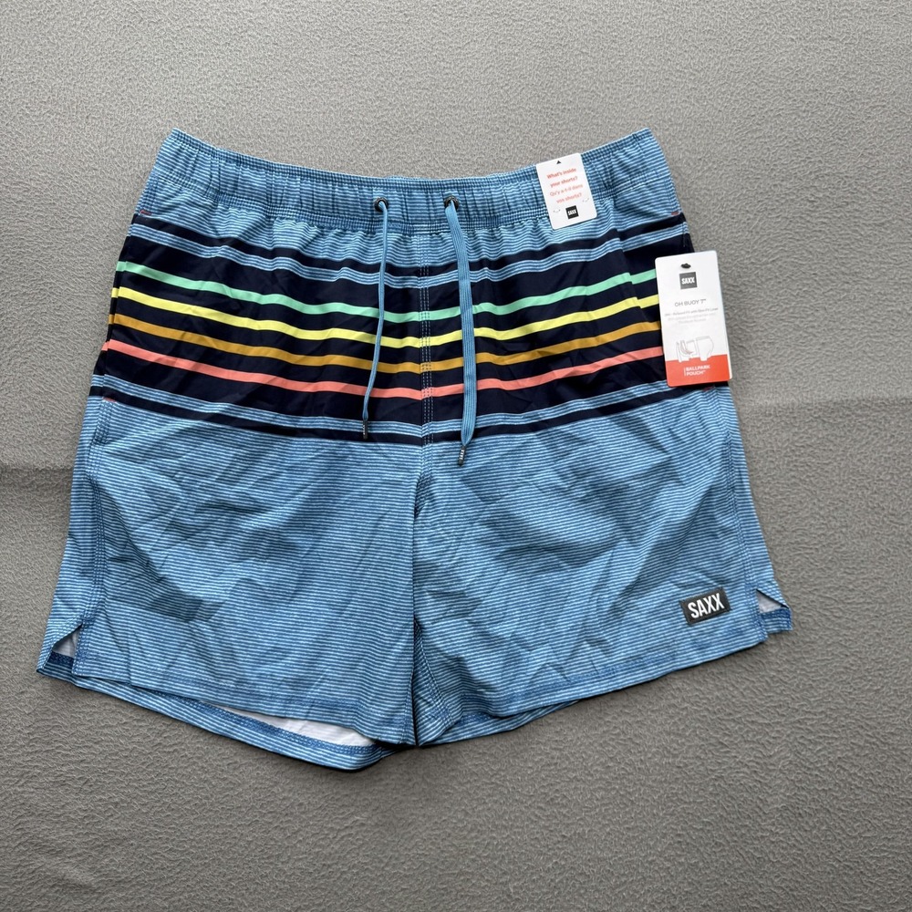 SAXX Swim Shorts Mens Large Blue Stripe Oh Buoy 2N1 Trunks 7 Inseam Lined